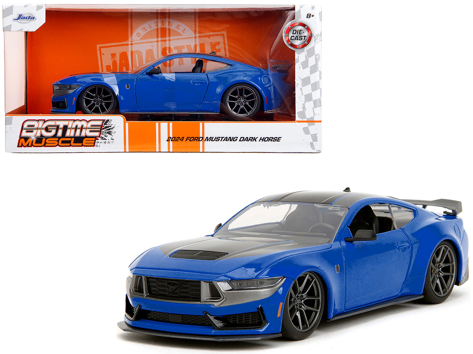 Jada 2024 Ford Mustang Dark Horse Blue Metallic with Black and Gray Stripes "Bigtime Muscle" Series 1/24