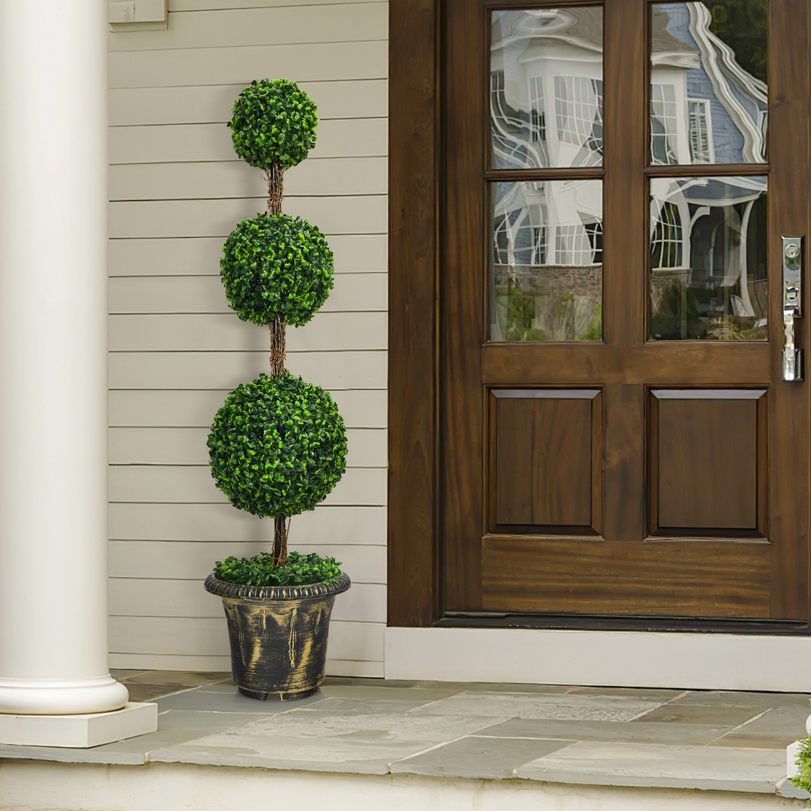 Slickblue Artificial Green Topiary Tree 48in Potted Faux Plant for Entryway Porch and Patio