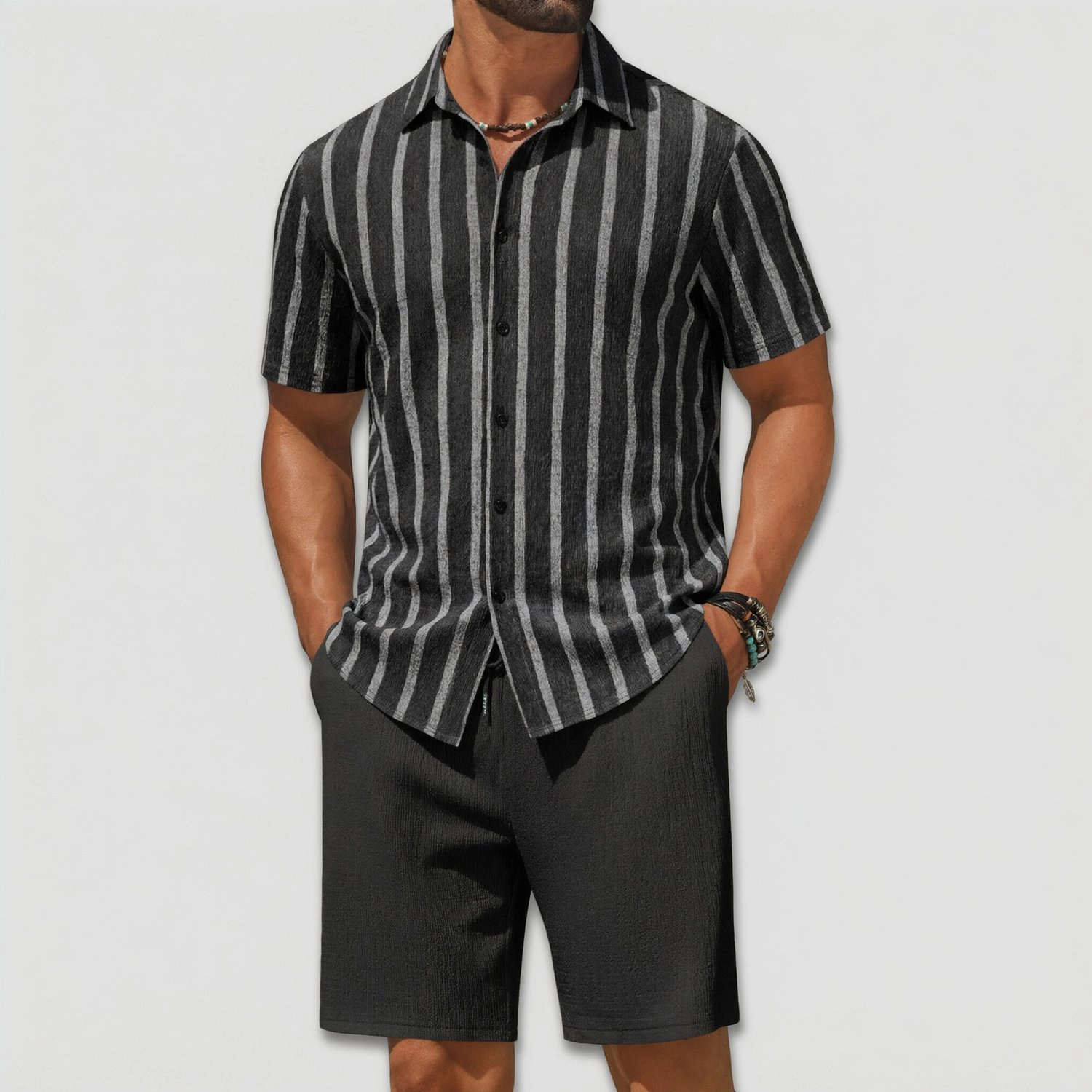 COOFANDY Mens Casual Short Sleeve Button Up Shirt Shorts Set  2 Piece Outfits