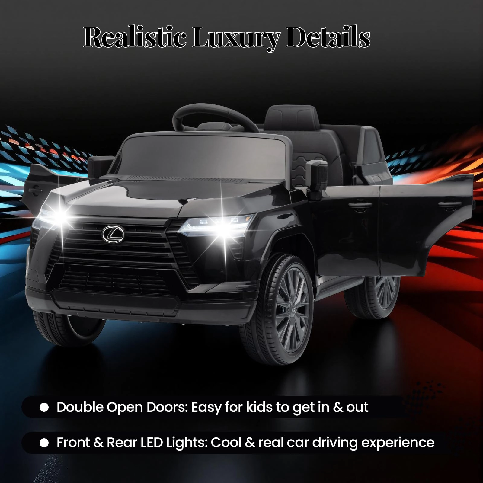 Licensed Lexus GX550 12V Kids Ride-On Car, Dual Control, 2.4G Remote, Bluetooth, LED Lights, Spring Suspension, Ages 3-6