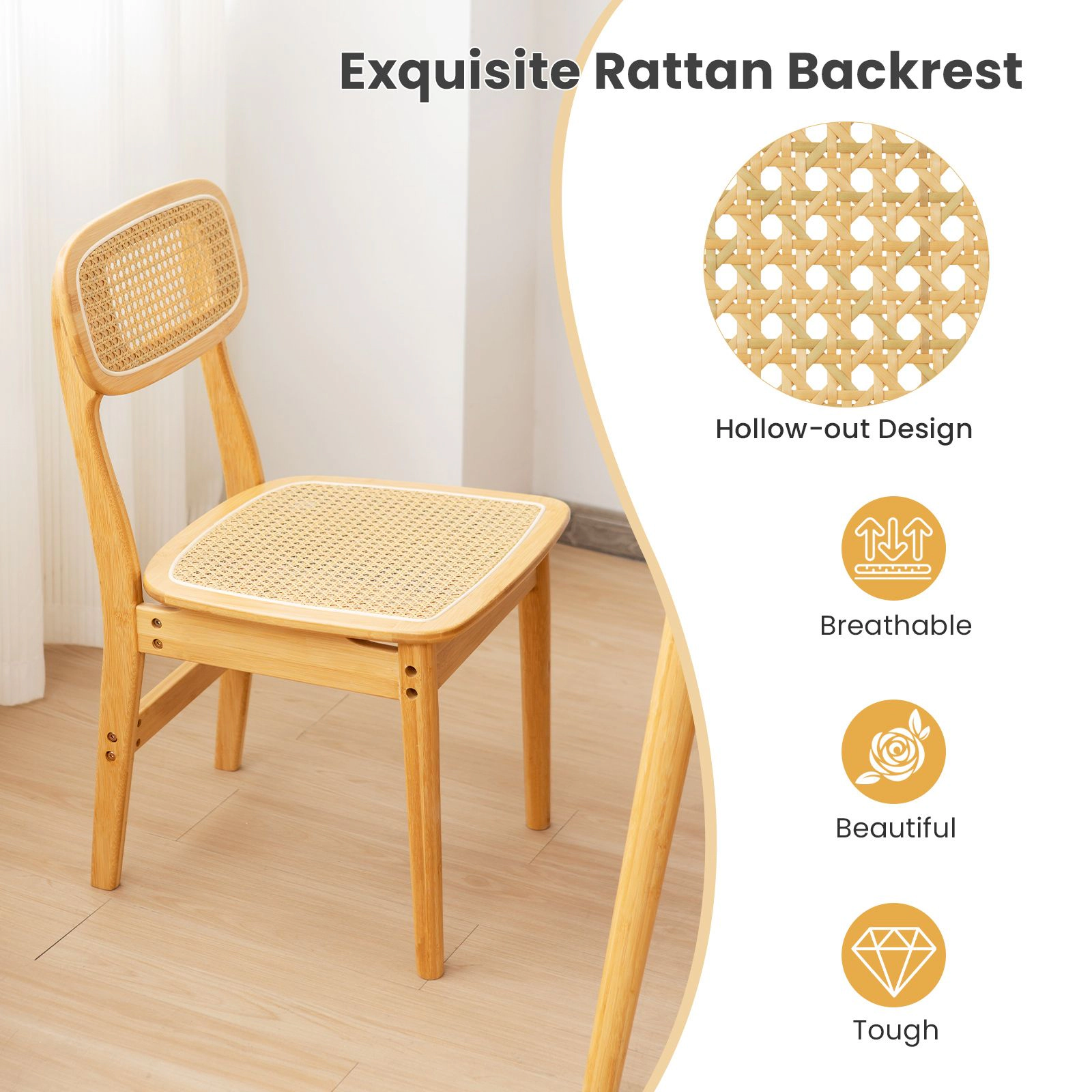 SlickBlue Rattan Dining Chairs Wicker Frame Kitchen Chairs Set of 2