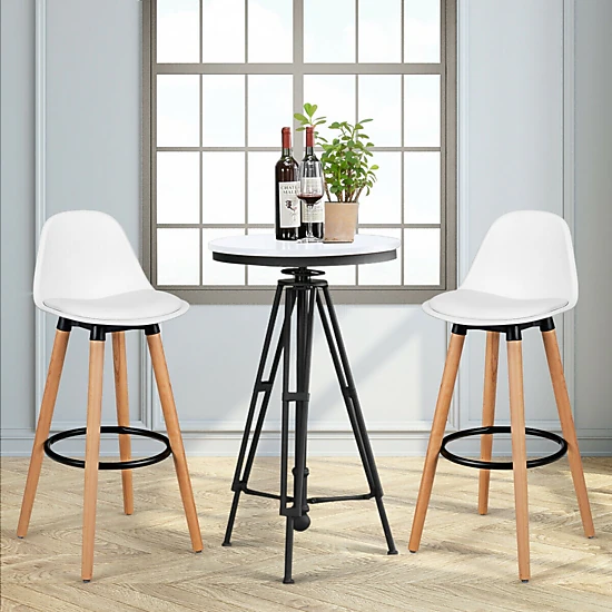 SUGIFT 2-Piece Mid Century Bar Stool Set with Beech Wood Legs 250-Lb Capacity Dining Pub Chairs White