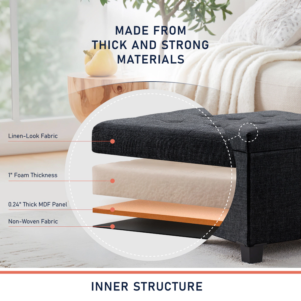Ornavo Home Collapsible Tufted 15 Inch Square Linen Storage Ottoman with Legs