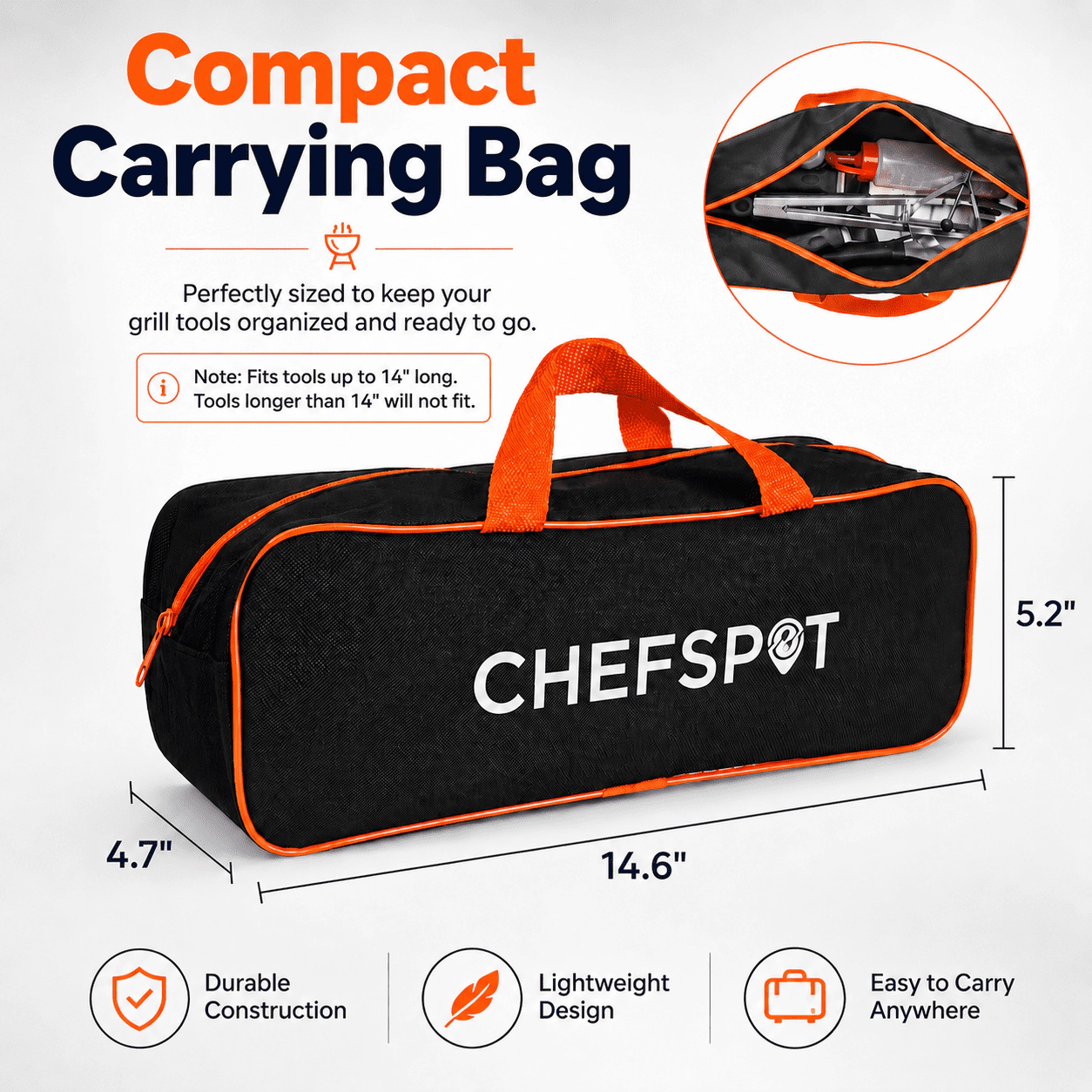 CHEFSPOT Grill Tool Storage Bag With Reinforced Handles