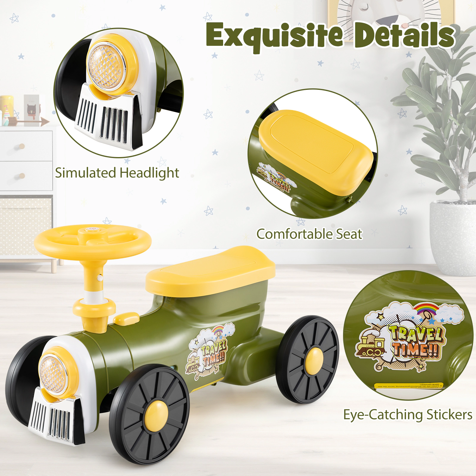 Toddler Ride on Toy Train Whistle Sound Button Steering Wheel Under Seat Storage 19-36 Months 33-lb Capacity
