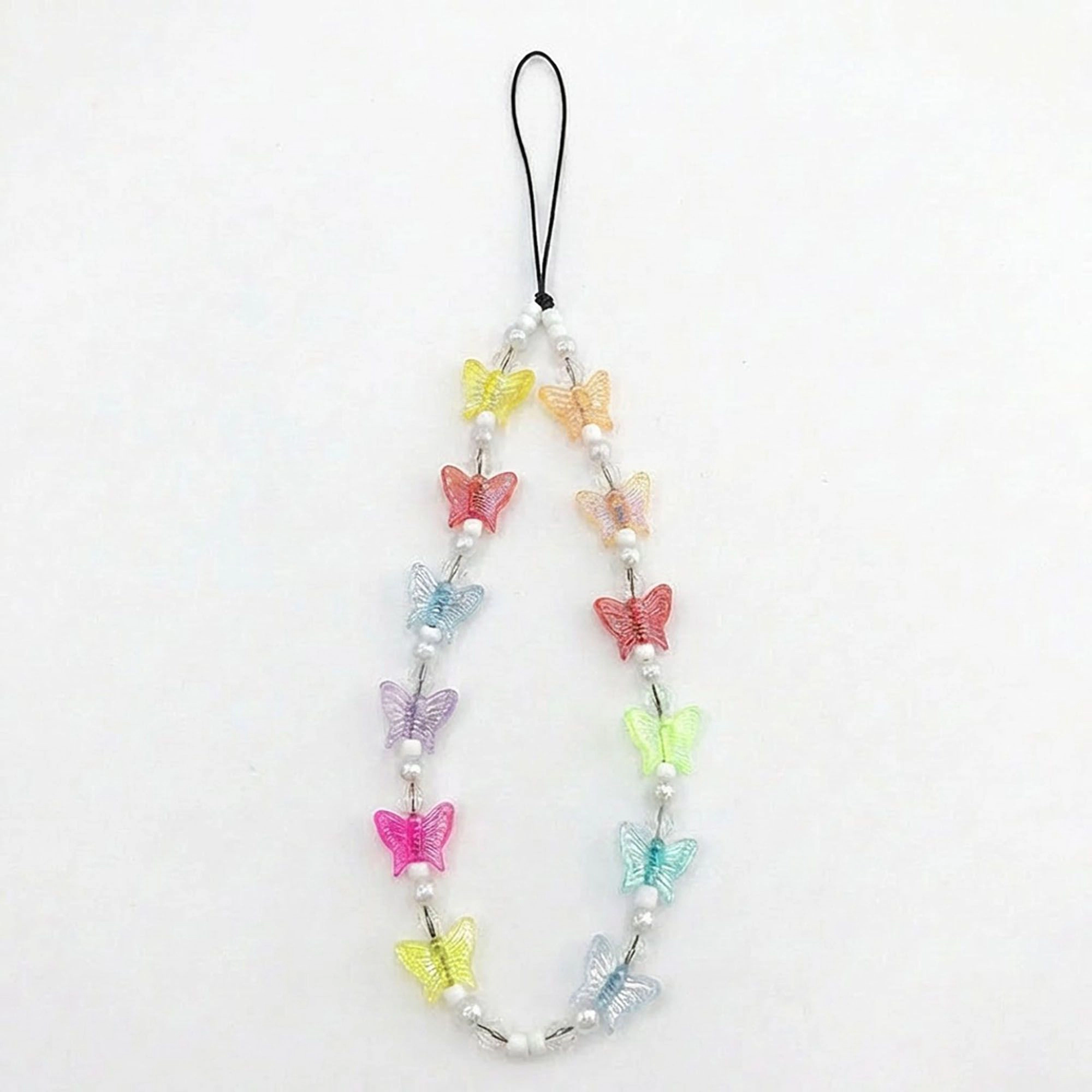 Alilang Women's 3-PC Beaded Butterfly Phone Charm Strap with Colorful Acrylic Charms