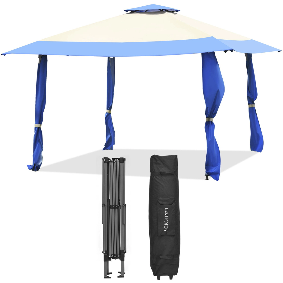 SUGIFT Blue Pop Up Canopy Tent Gazebo with 8 Stakes and Adjustable Height 13-ft W 13-ft D 9.3-ft H