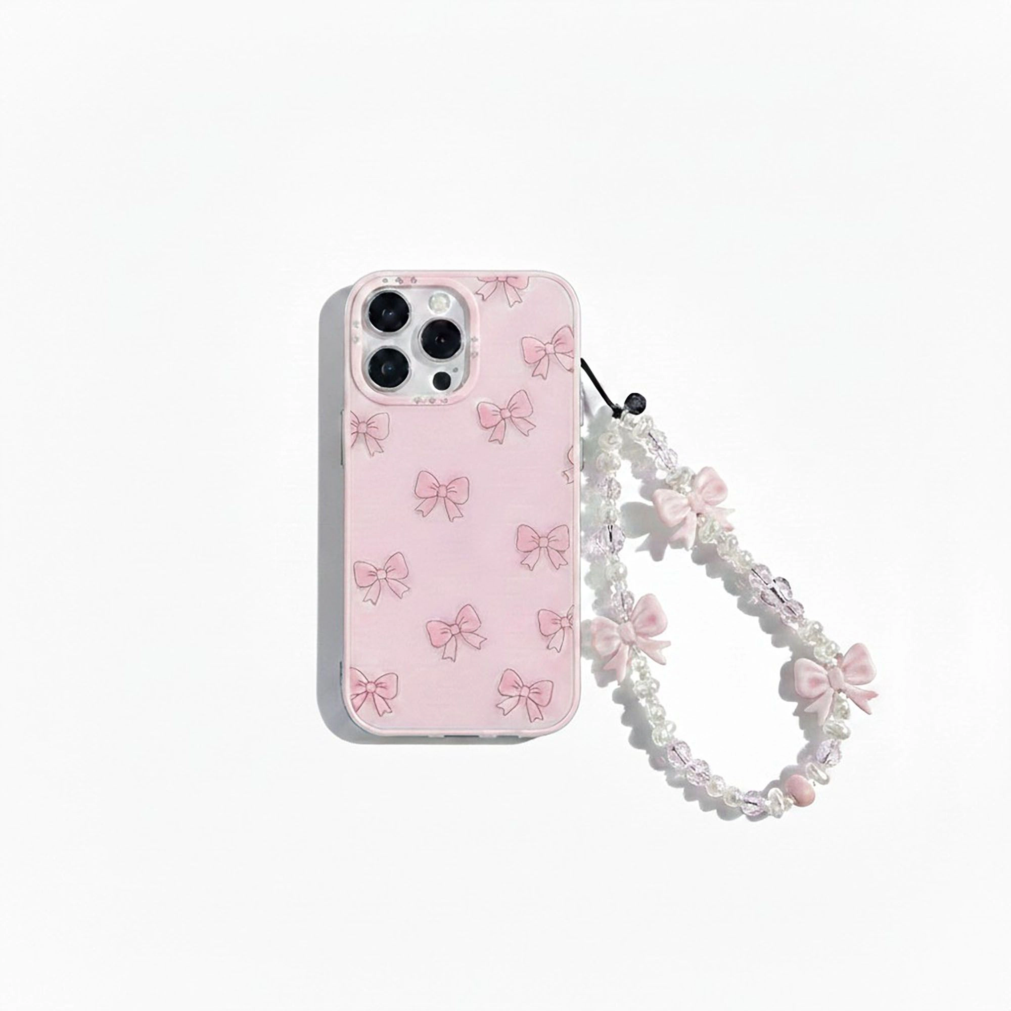 Alilang Women's 3-PC Beaded Bow Phone Charm Strap with Pearl-Style Beads and Decorative Accents