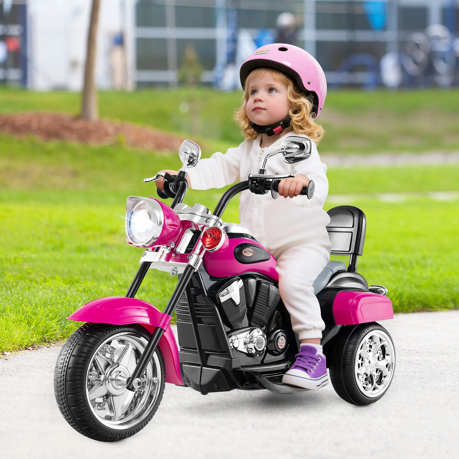 SUGIFT 6V Powered Toddler 3-Wheel Motorbike Ride On Toy with Horn and Headlight 66-lb Capacity Ages 3+ Hot Pink
