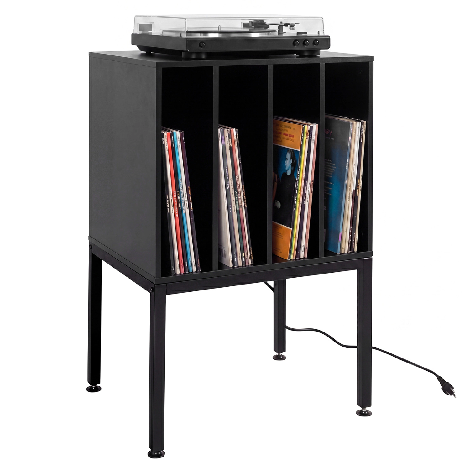 Glintex Tall Turntable Stand with Record Compartments and 13-Inch Raised Legs