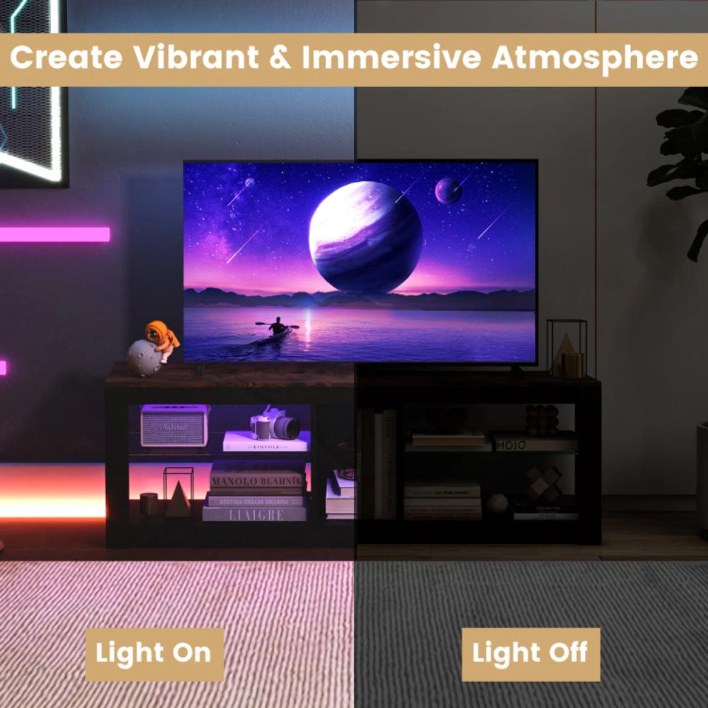 Hivvago Modern Tv Stand With Led Light And Adjustable Shelves For Tvs Up To 65 Inch-Brown