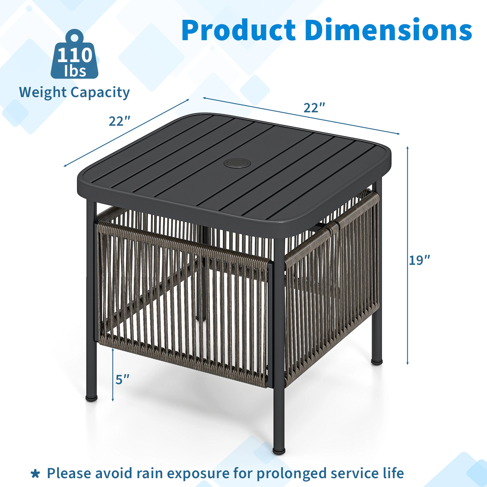 SUGIFT Outdoor Side Table Metal with Umbrella Hole and Lower Storage Shelf for Patio