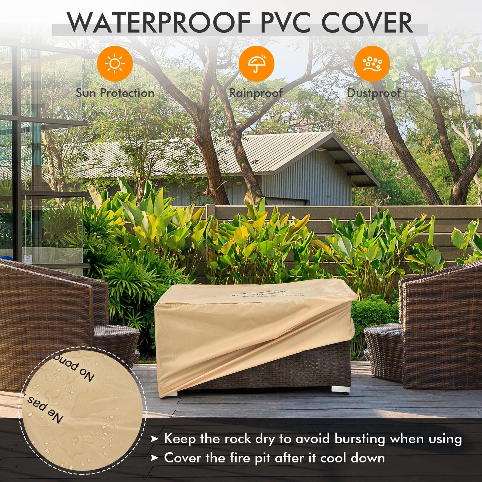 SUGIFT 32-Inch Rattan Propane Fire Pit Table Set with Tank Holder Brown