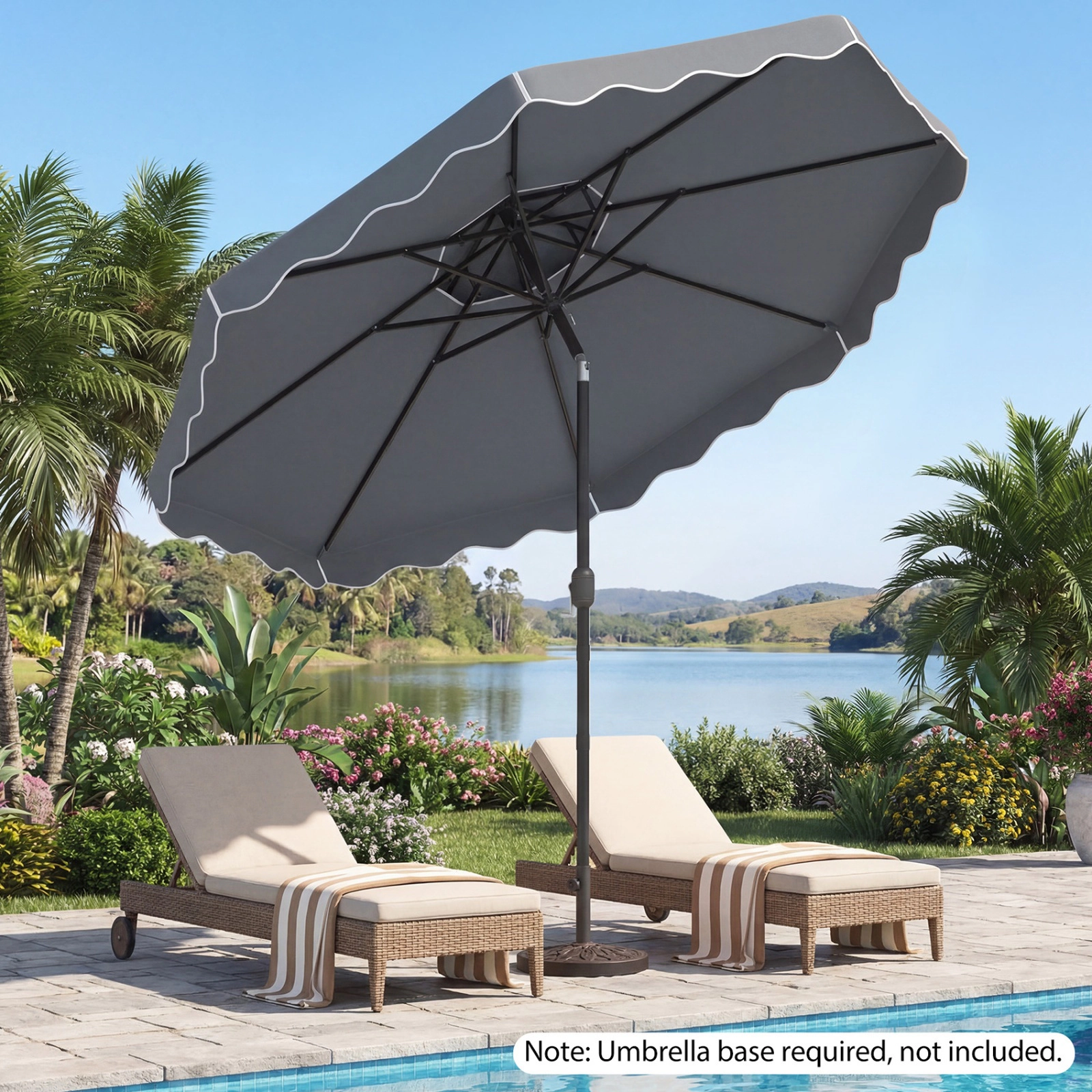 SUGIFT 10-ft Gray Patio Umbrella, 8 Ribs, Double-Vented Canopy, Crank Lift and Push-Button Tilt