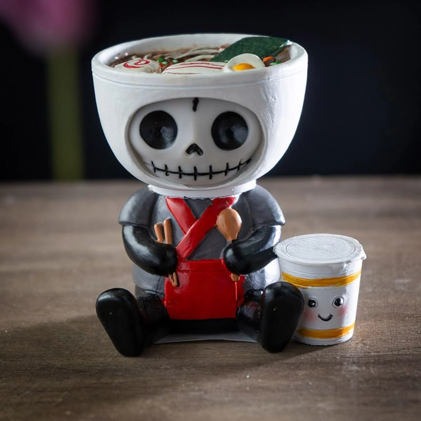 Pacific Giftware Furrybones Ramon Figurine Skeleton in Adorable Ramen Bowl Costume with Cute Noodle Cup Friend 2.7 inch