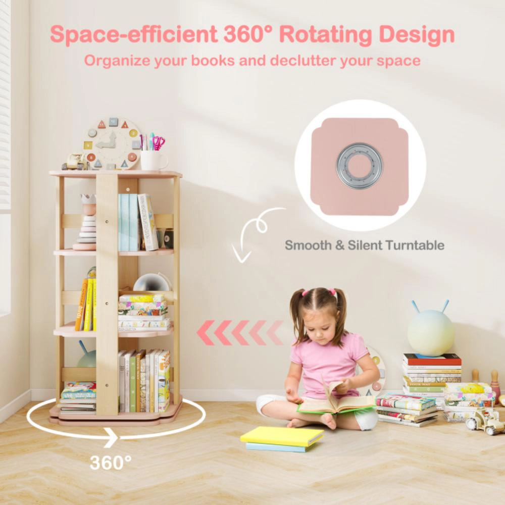 Hivvago 3-Tier Freestanding Corner Toddler Book Rack with 12 Sectors-Pink