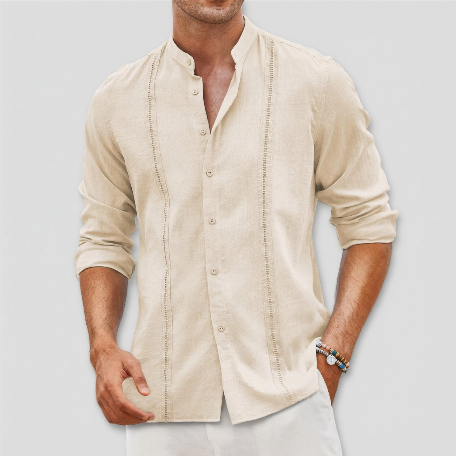 COOFANDY Mens Casual Long Sleeve Shirts Henley V Neck Button Down Pleated Tops Fall