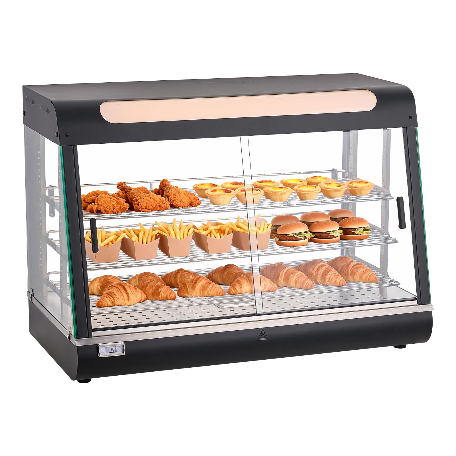HONGGE 3-Tier Commercial Food Warmer Display with LED Light Top Storage and Adjustable Shelves