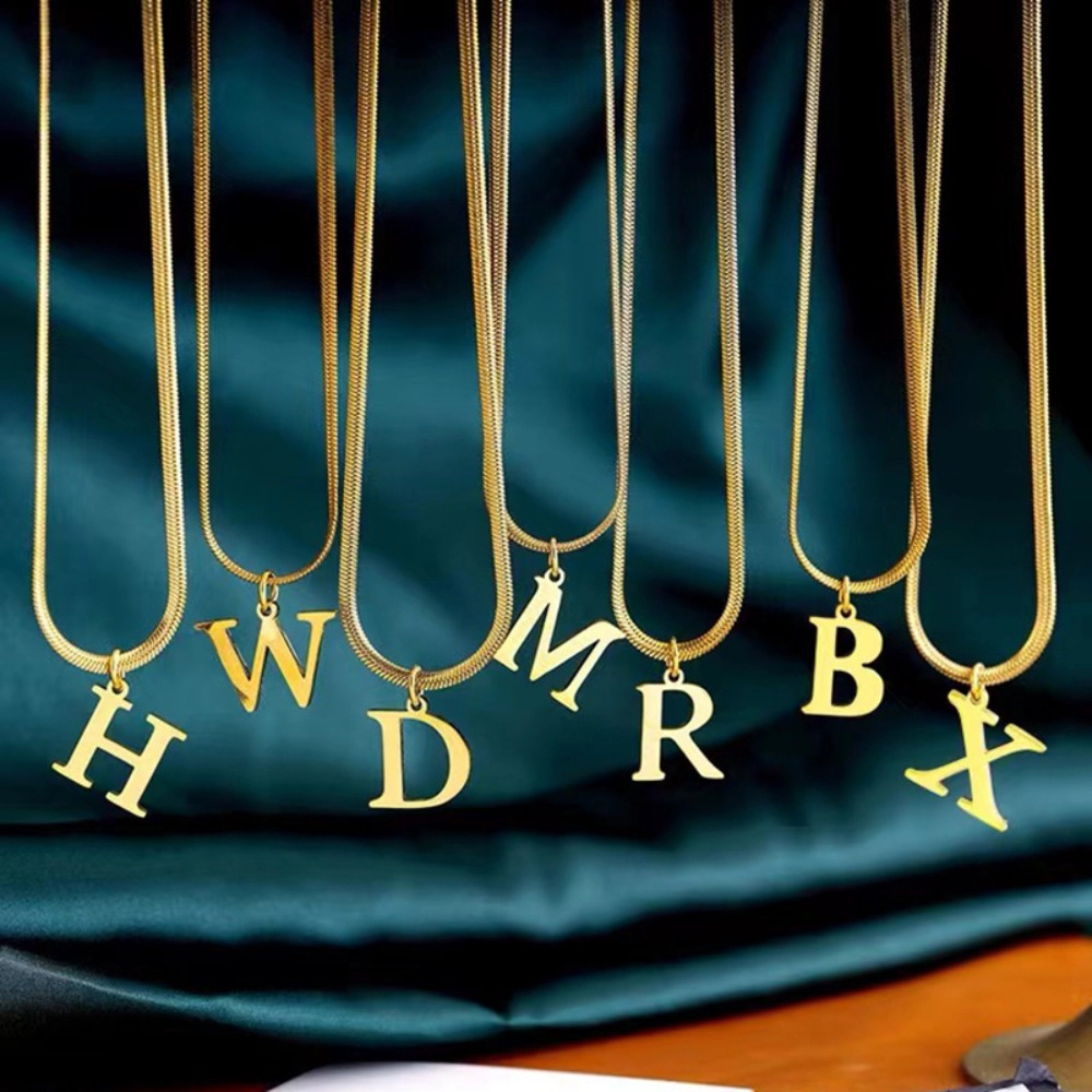 18K Gold Plated Initial Letter Necklace Snake Chain Alphabet Pendant