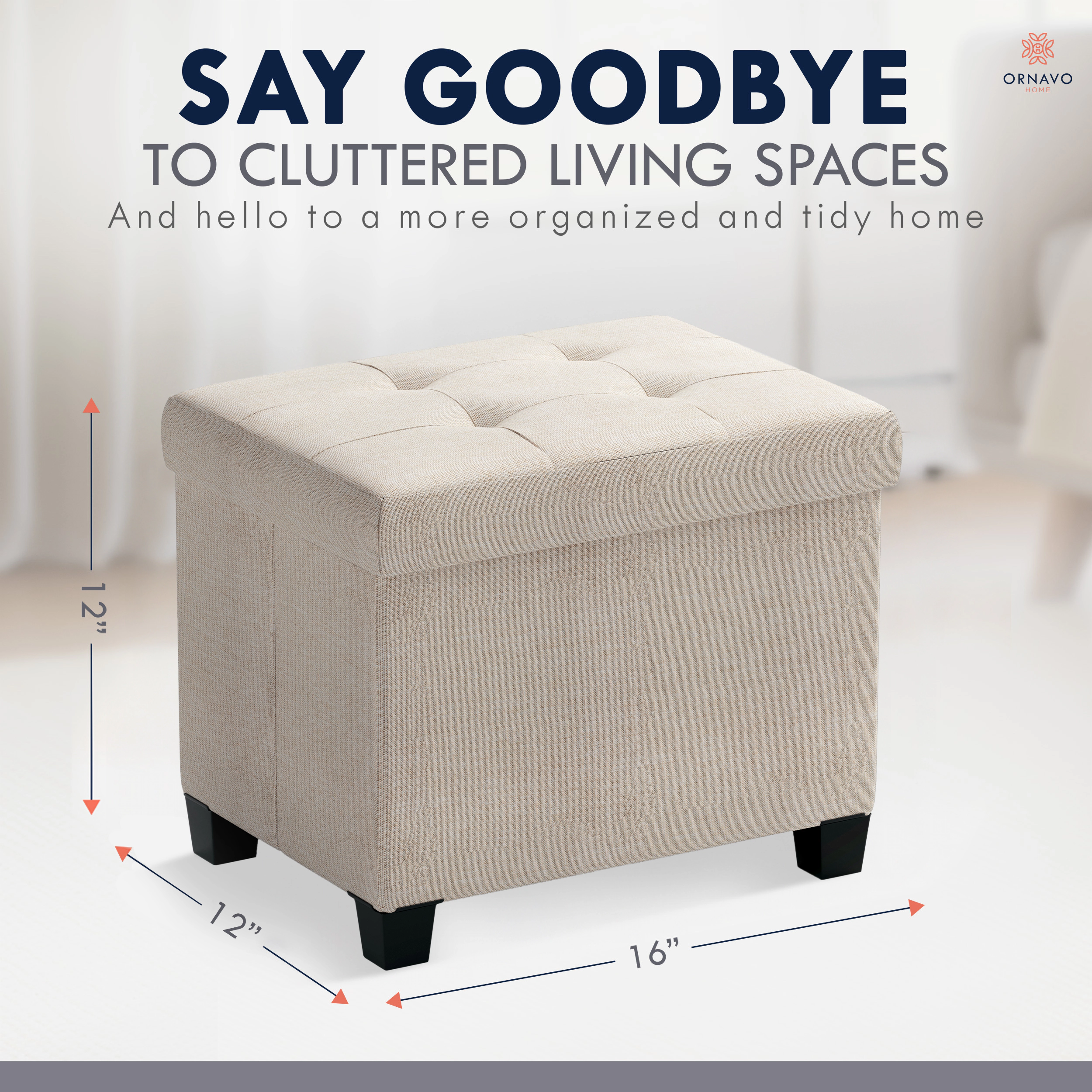 Ornavo Home Small Rectangle Storage Ottoman Foot Stool with Legs - 16" x 12"