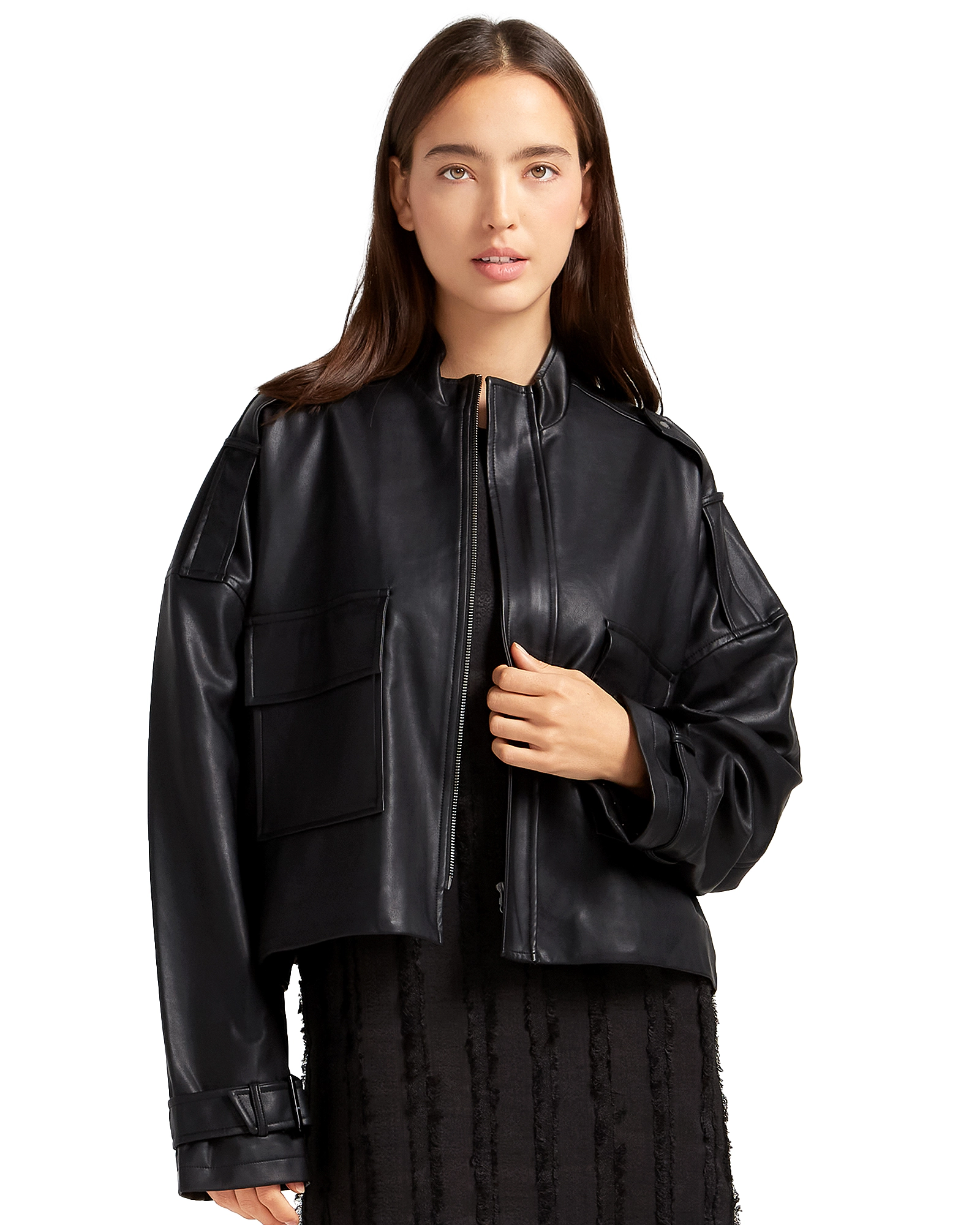 Belle & Bloom Womens Reload Draped Leather Look Jacket