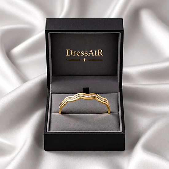 DressAtR Women's Non Tarnish 18K Gold Plated Two Wave Bangle