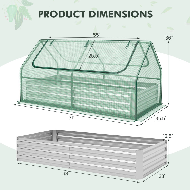 Hivvago 6 x 3 x 3 Feet Galvanized Raised Garden Bed with Greenhouse-Green