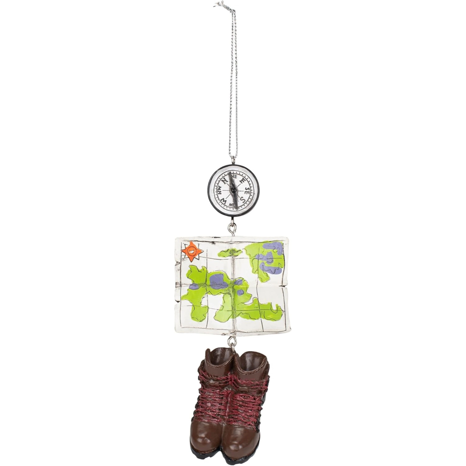 Ganz Hiking Compass Boots and Map Christmas Tree Ornament 4.75 inch