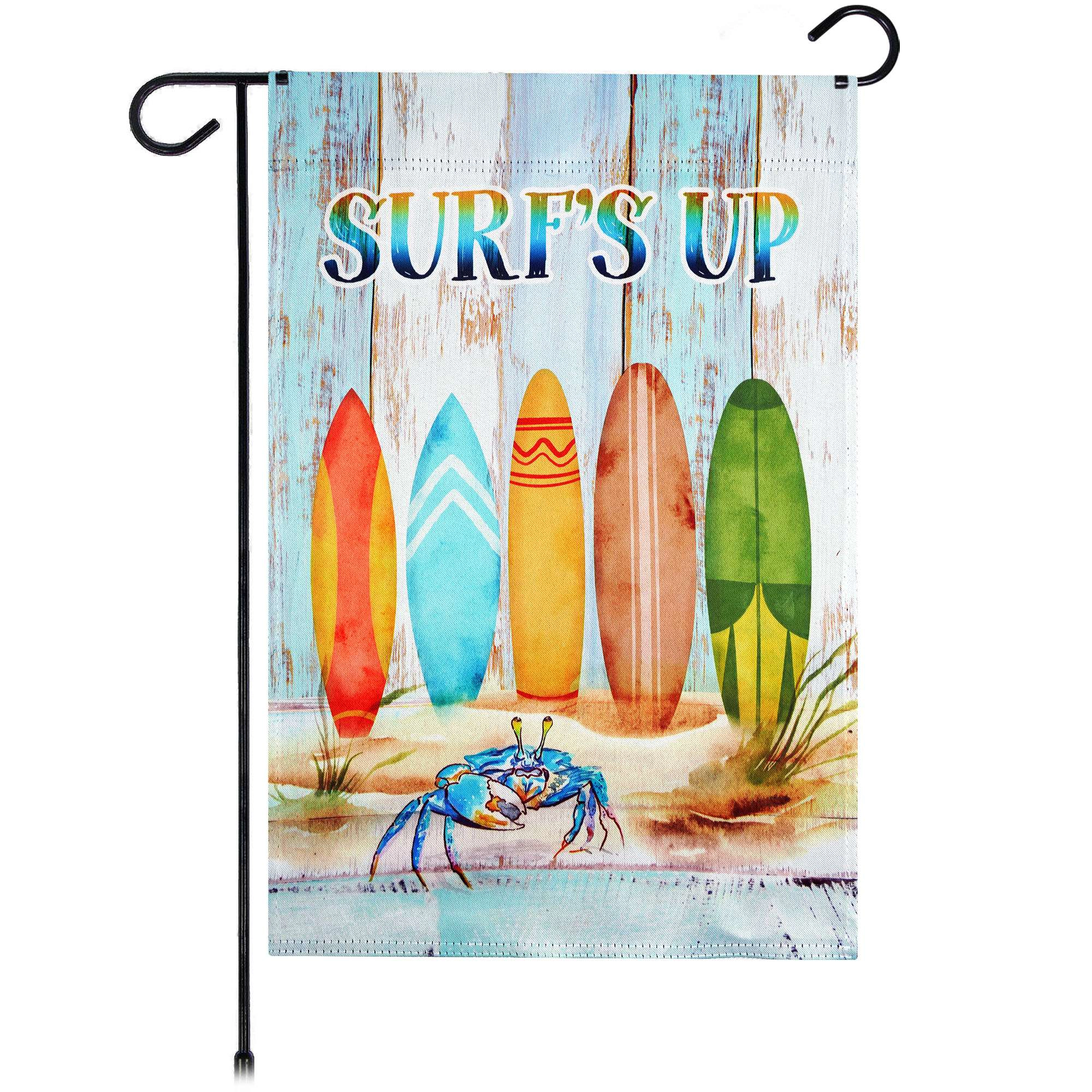 G128 Surfs Up Surfboard Beach Garden Flag 12x18 Double-Sided Summer Yard Decoration