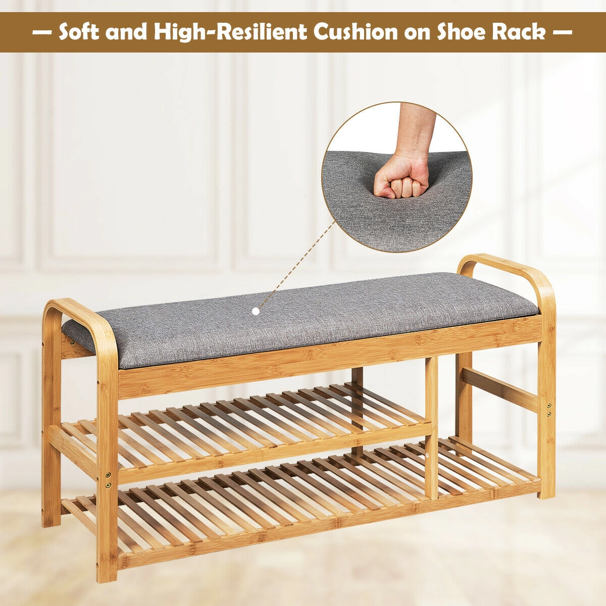 Hivvago Cushioned Bamboo Shoe Storage Bench