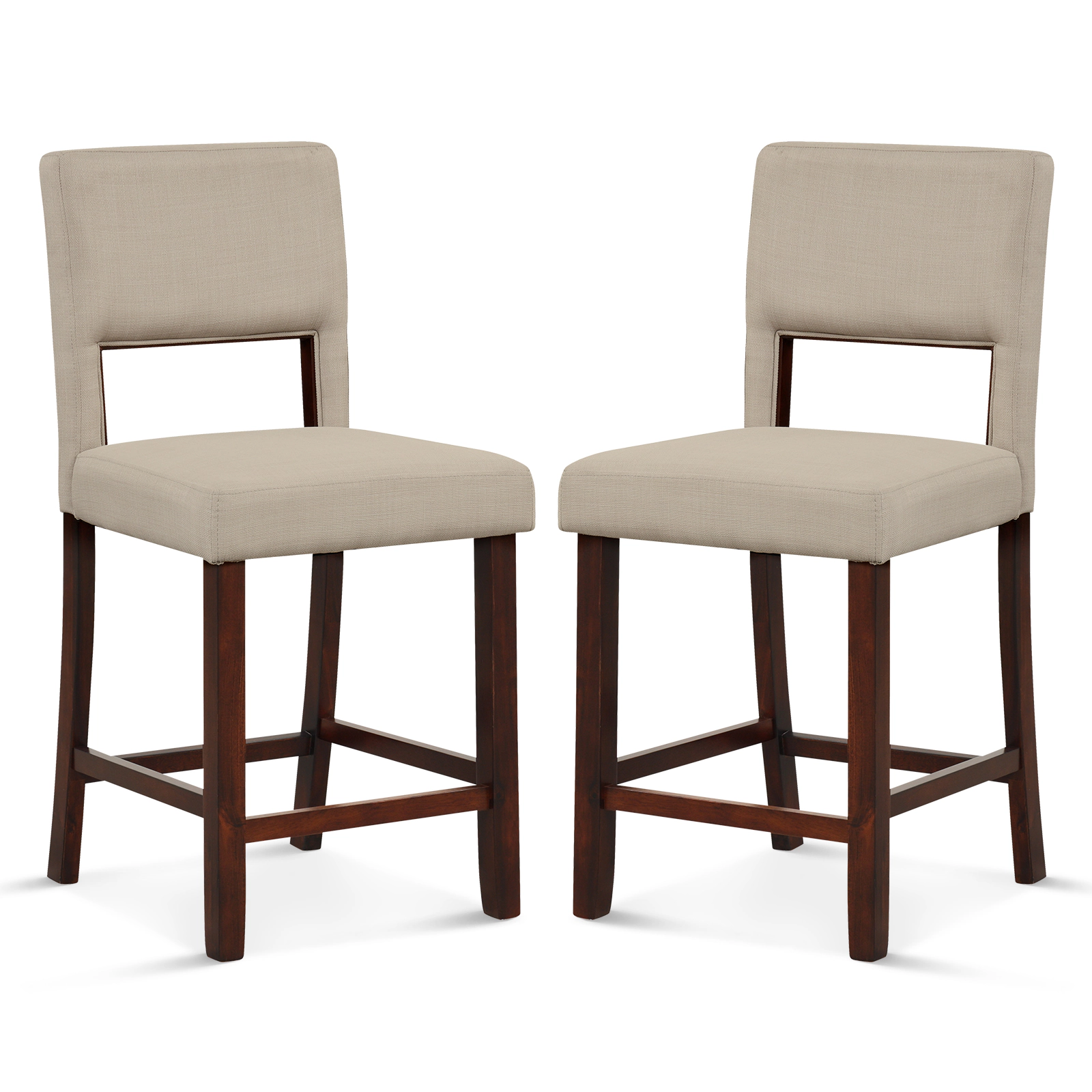 SUGIFT Set of 2 15-in Hollowed Back PVC Leather Upholstered Rubber Wood Legs and 400-lb Rated Bar Chairs Brown
