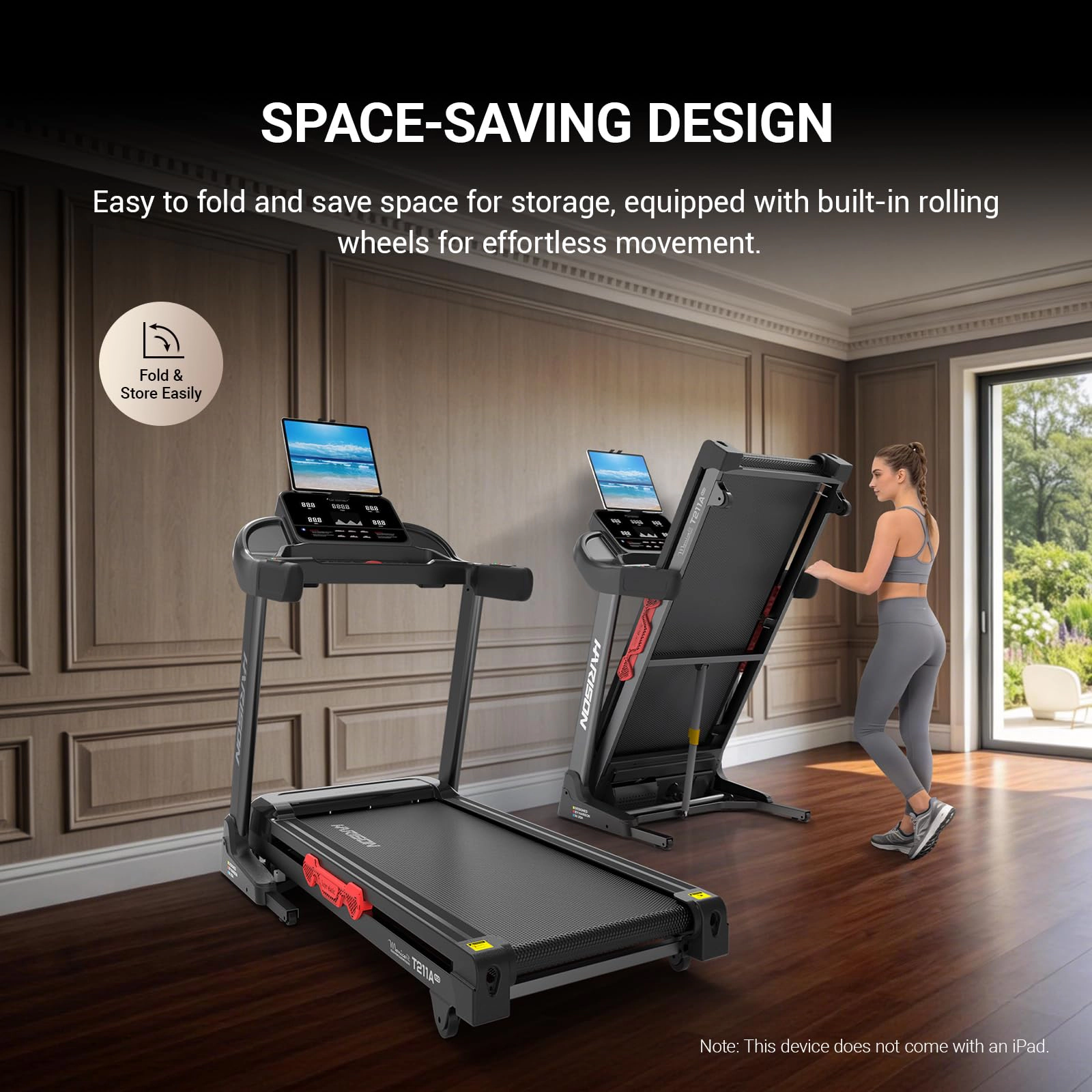 HARISON Folding Treadmill for Home, Intelligent Treadmill with 15% Auto Incline, Compact Running Machine (HR-T211A)