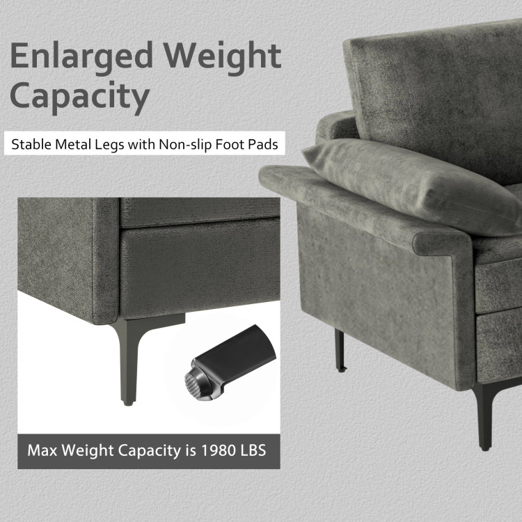 Hivvago Spacious 3-Seater Sectional Sofa with Metal Legs and Built-in Dual USB Ports
