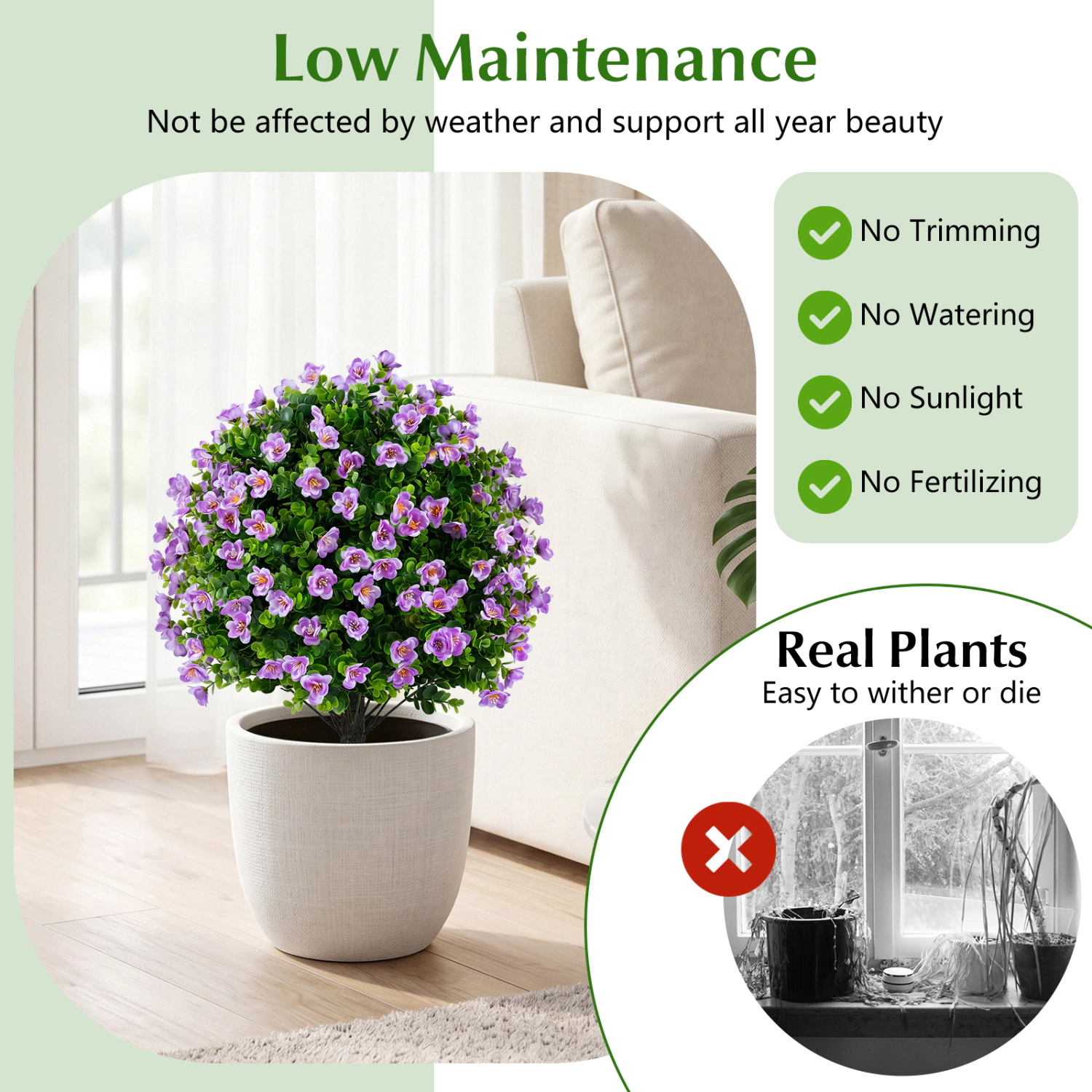 SlickBlue Artificial Eucalyptus Ball Trees with Green Leaves & Flowers
