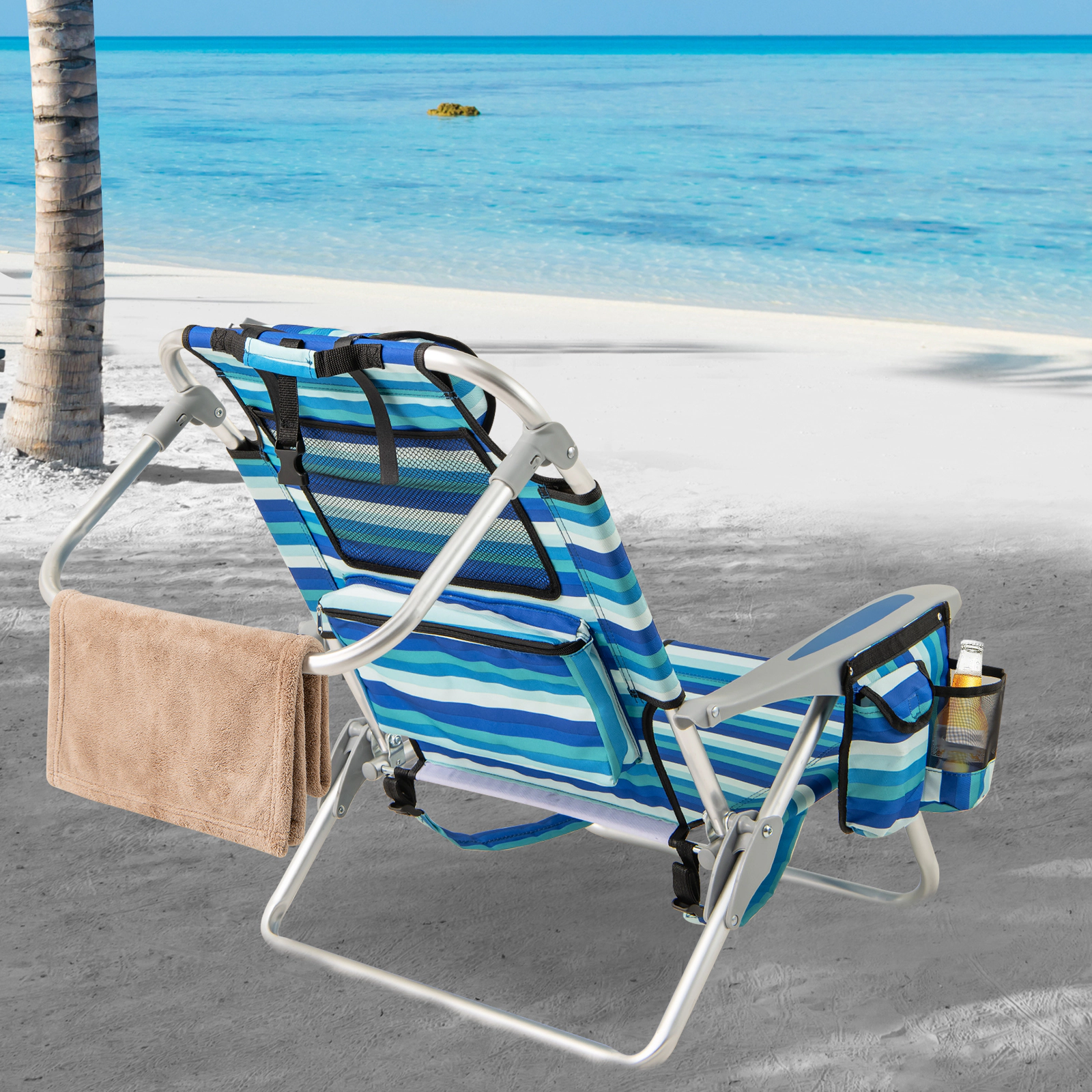 SUGIFT Set of 1 Folding Beach Chair for Adults 4-Position Adjustable Backrest 330-Lb Capacity 24.5-in Wide Seat Blue
