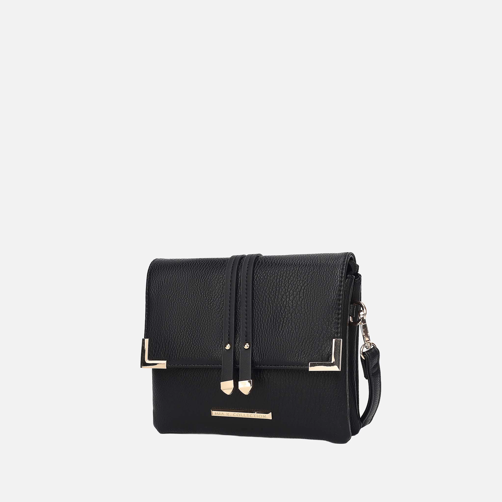 Mia K Collection Valeska Vegan Leather Crossbody - Gold-Tone Hardware, Adjustable Detachable Strap