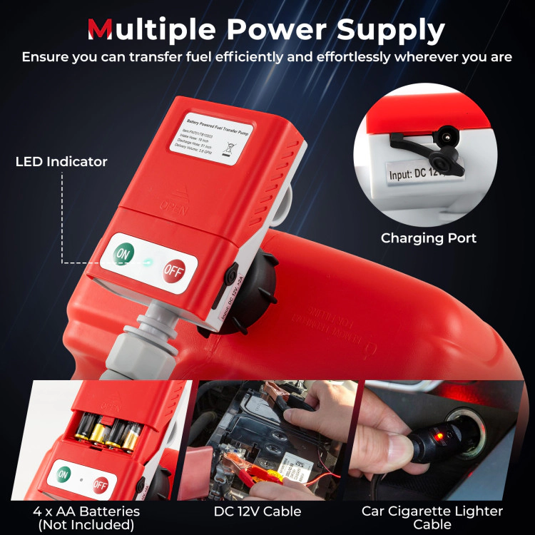 SUGIFT 3.8-GPM Battery Powered Electric Fuel Transfer Pump Gas Can Pump with Flow Control Nozzle and 4 Adapters