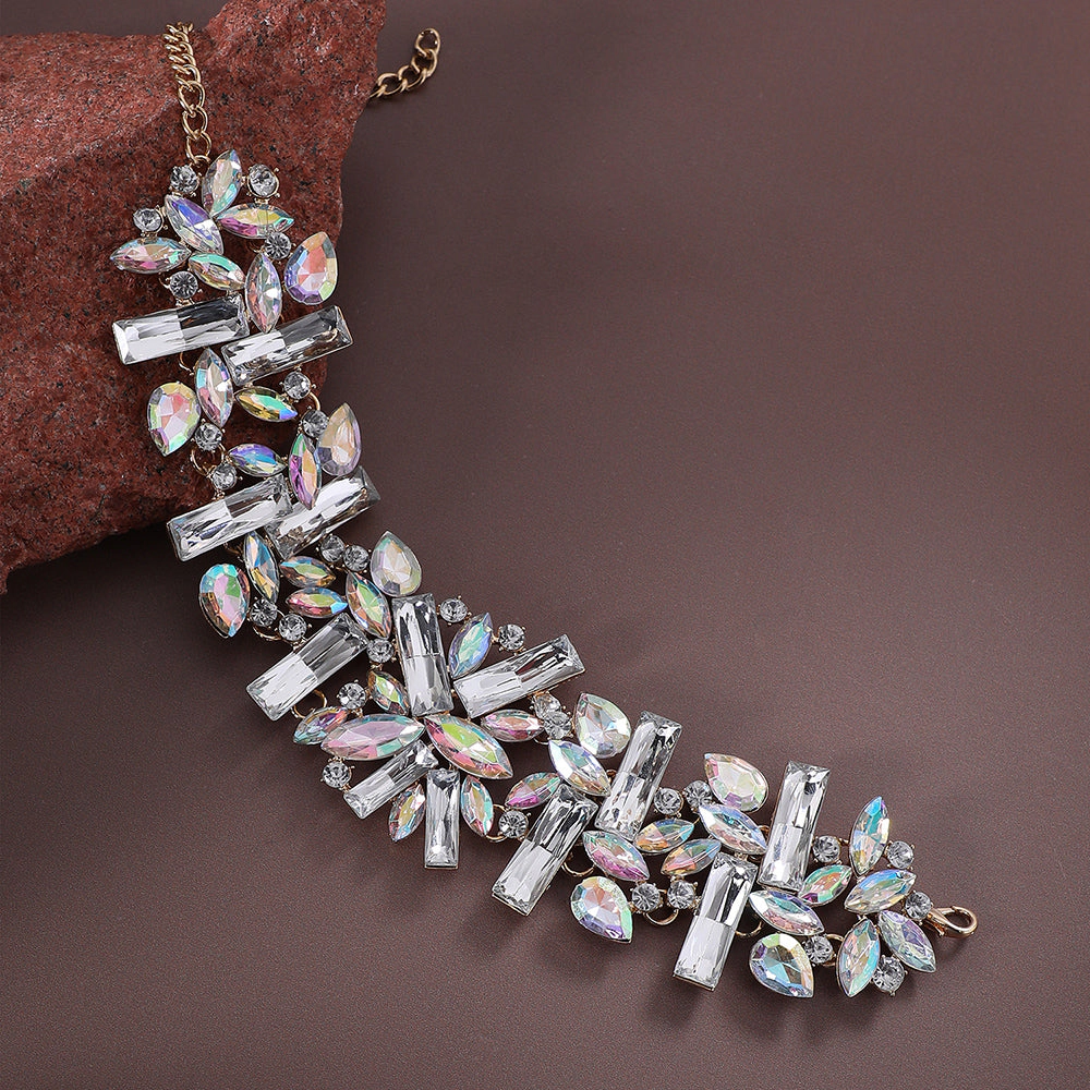 SOHI Women's Crystal Silver Chunky Crystal Choker Necklace