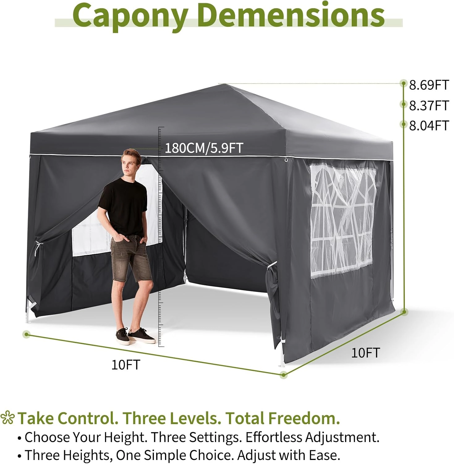 10x10 Pop Up Canopy Tent with Sidewalls, 420D Oxford Waterproof, Wheeled Bag, 1-Person Setup for Party Camping