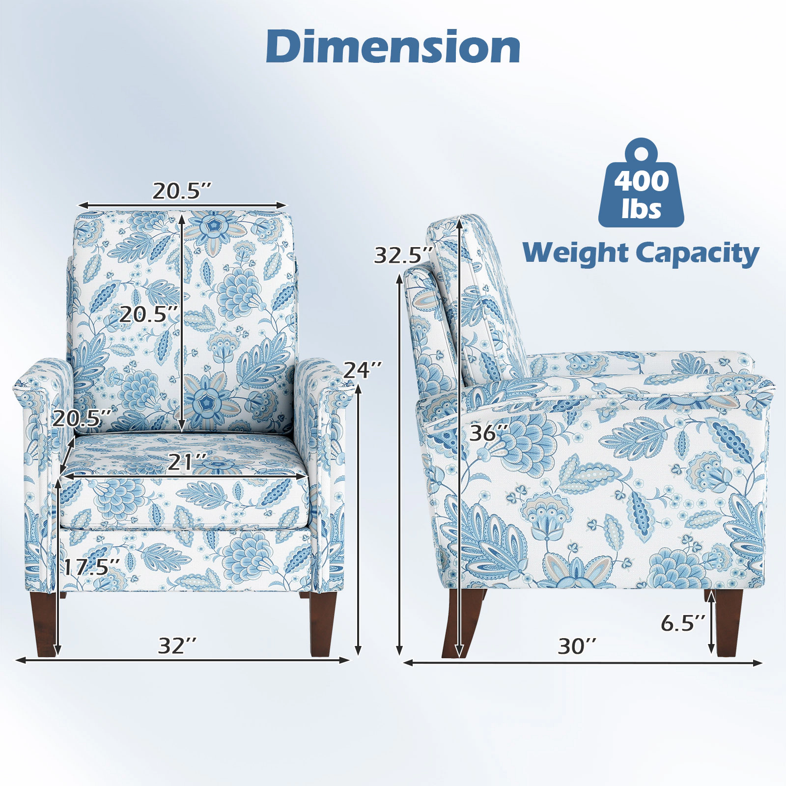 SUGIFT Floral Linen Accent Armchair with Solid Wood Frame 400-lb Capacity High Back 32-in Tall with 4-in Seat Cushion