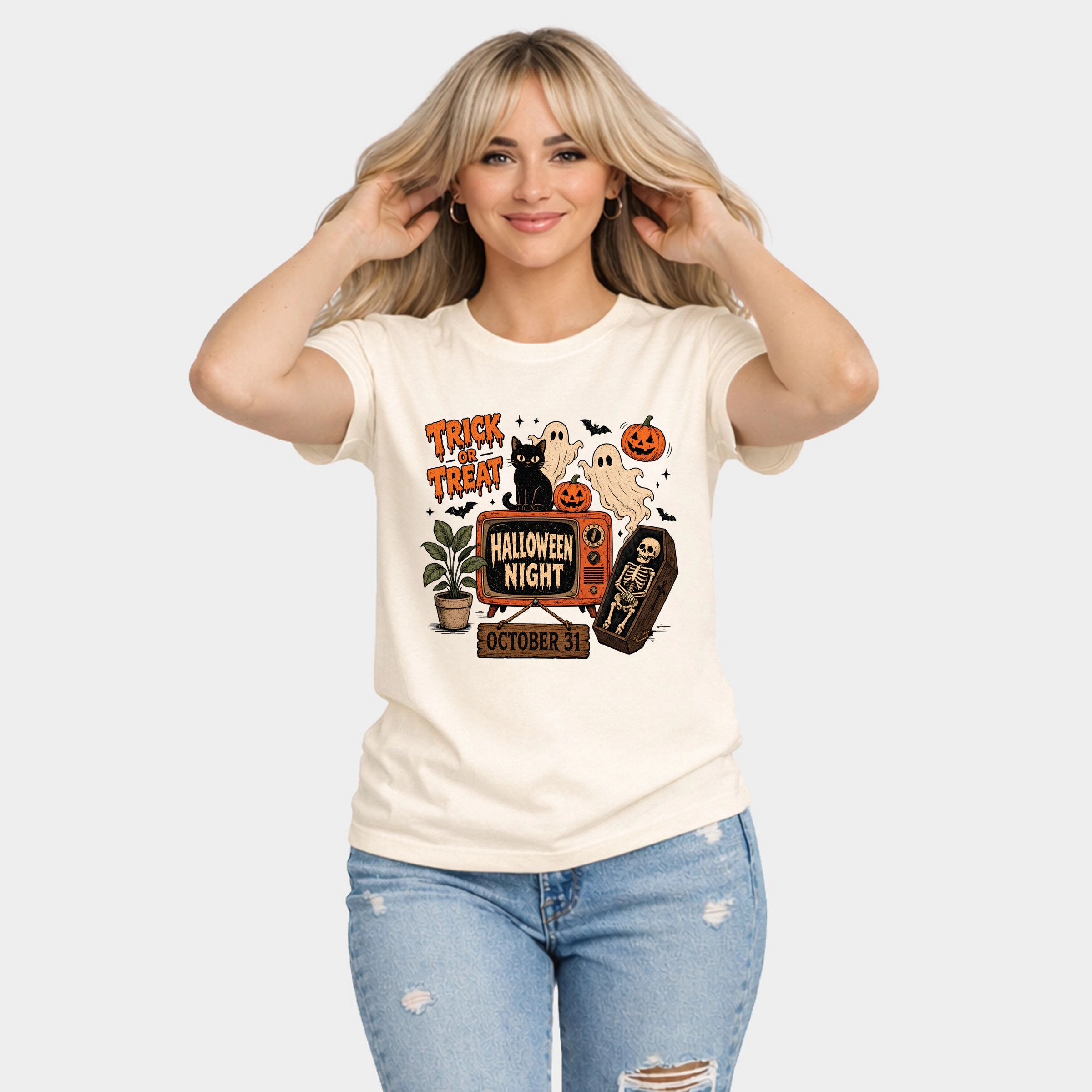 Simply Sage Market - Women's Short Sleeve Graphic T-Shirt Trick Or Treat TV