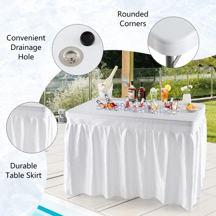SUGIFT 4-Ft Folding Ice Bin Table with Skirt 440-Lb Capacity White