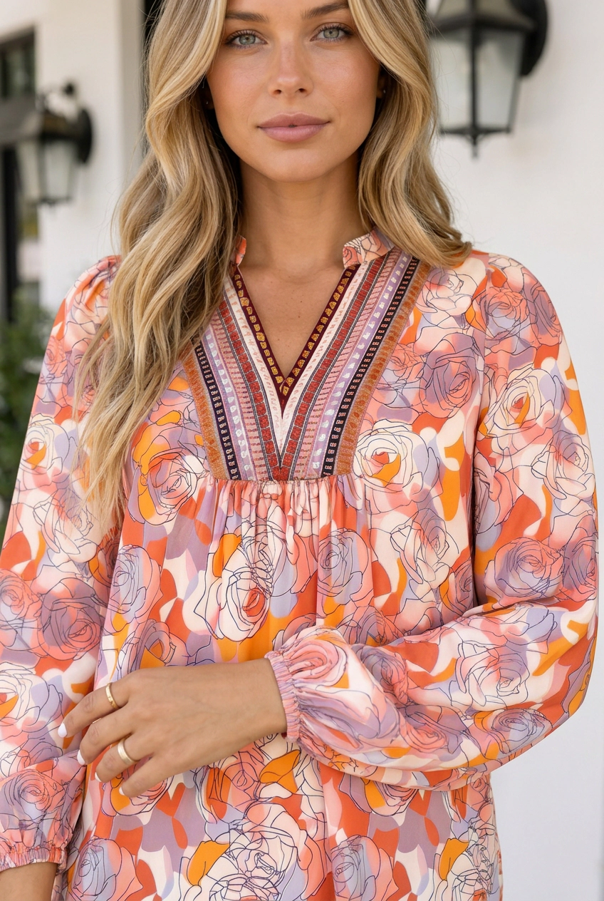 Threaded Pear Lillian Sleeve Shift Blouse Long Top