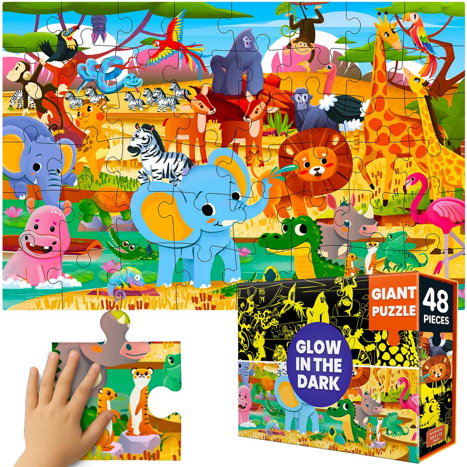 QUOKKA Giant Floor Jigsaw Puzzles, 48 Piece Search & Find Glow-in-the-Dark Puzzle Set for Kids Ages 4+