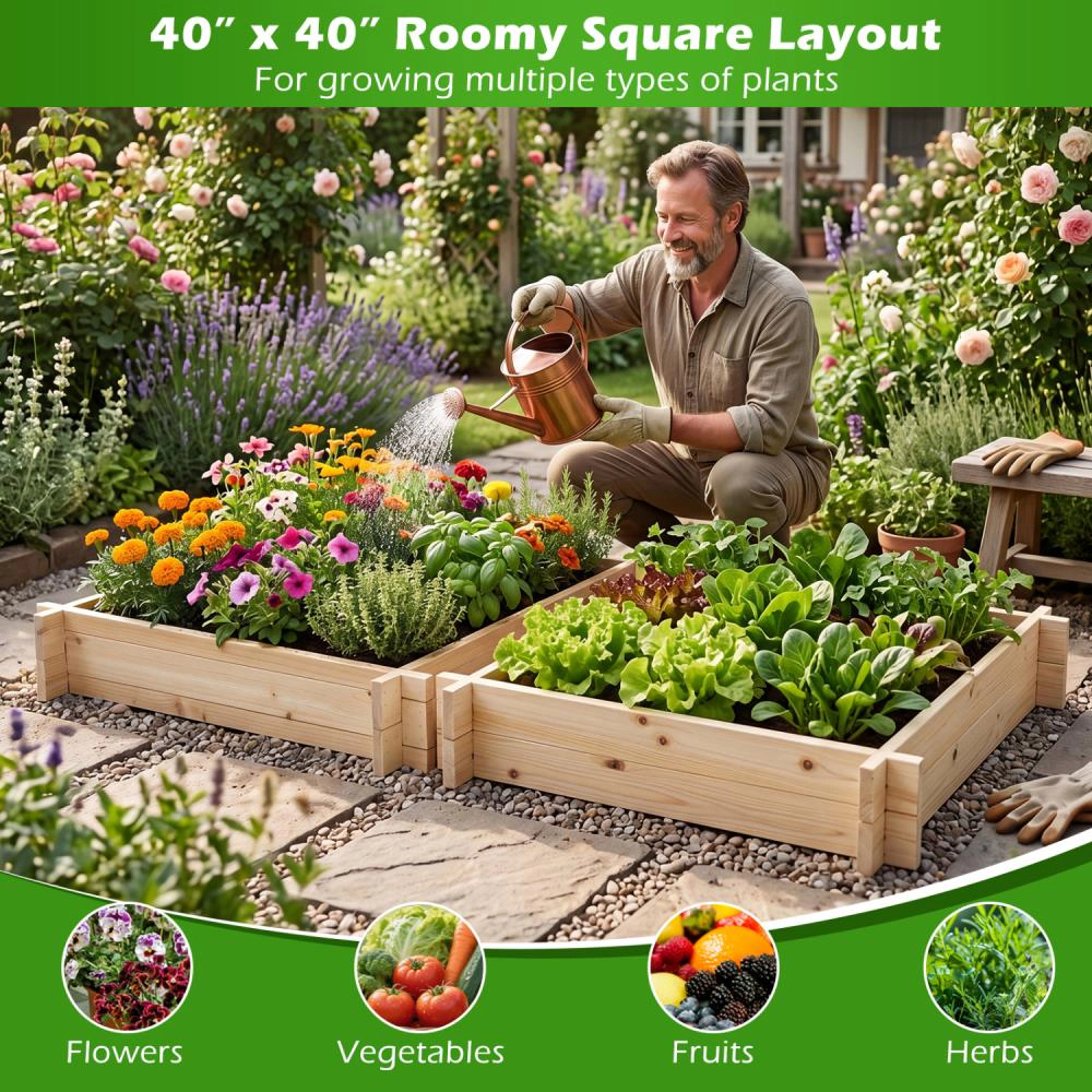 Hivvago Square Wooden Raised Garden Bed
