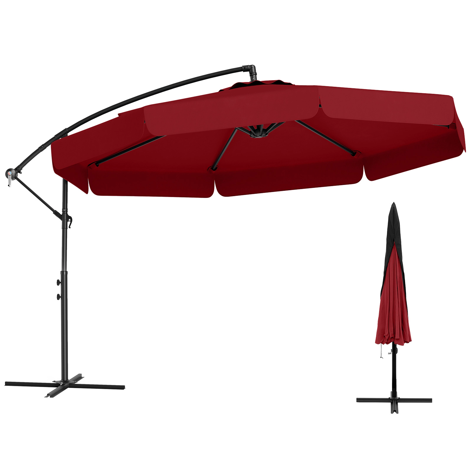 SUGIFT 10-ft Wine Offset Cantilever Patio Umbrella with Ruffled Edge 45-Degree Tilt and Zippered Cover