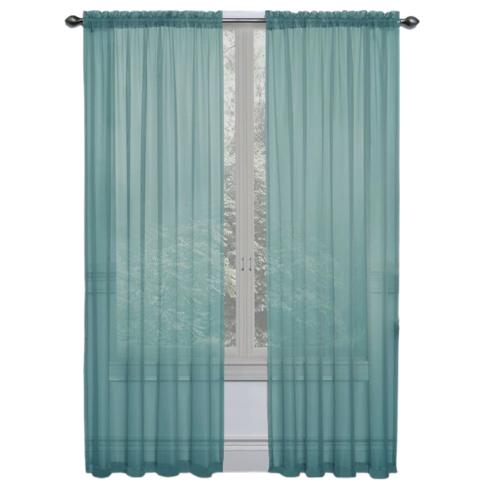 Kate Aurora Collections Turquoise Premium Semi Sheer Voile Curtain Pair - 52 in. W x 84 in. L