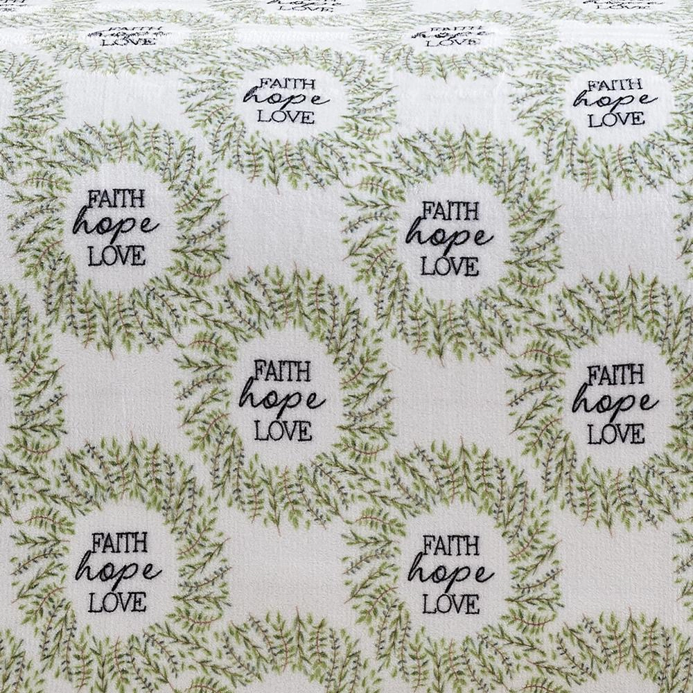 Plazatex Faith, Hope & Love Printed Luxurious Ultra Soft Lightweight Bed Blanket 90" x 90" White & Green