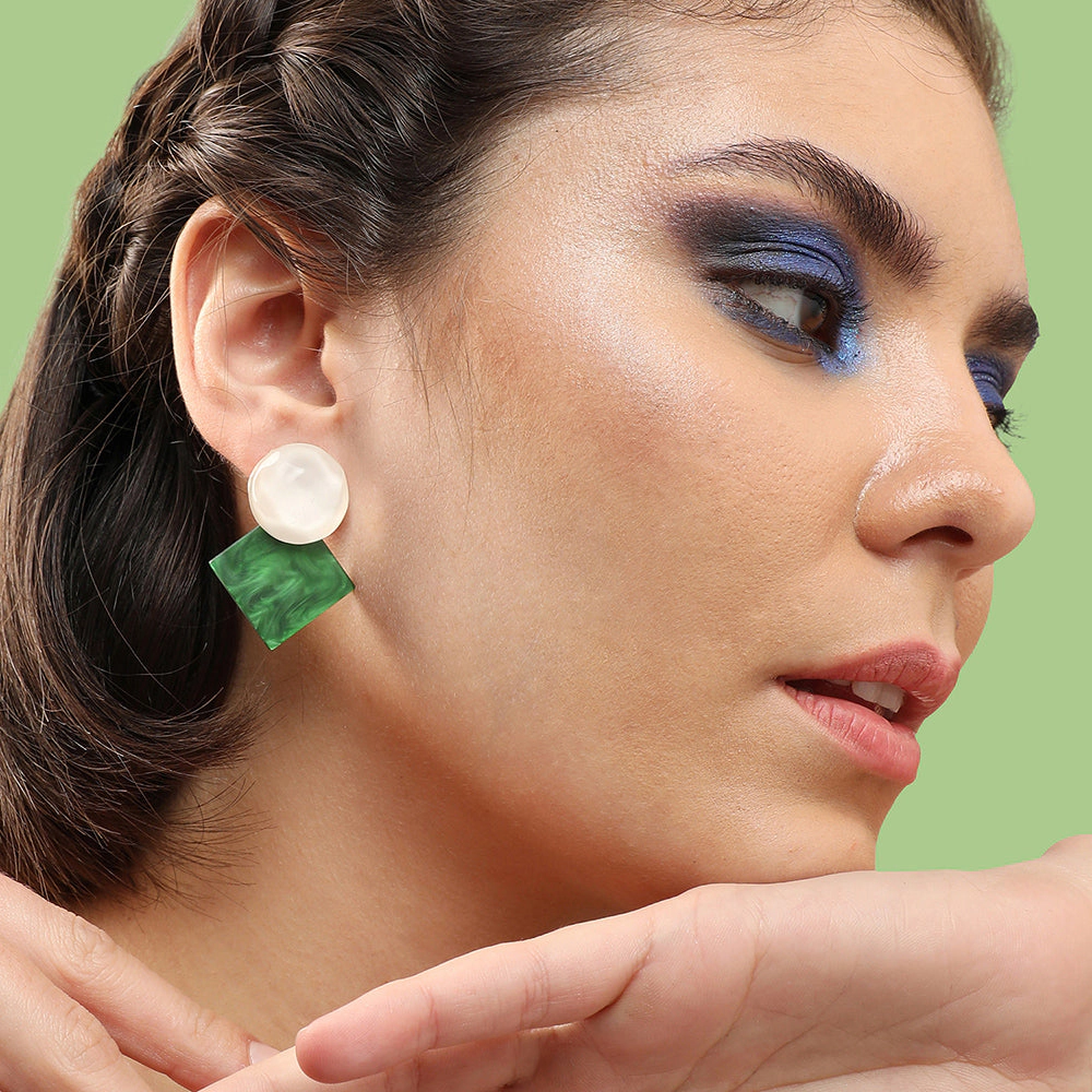 SOHI Women's Green Acrylic Geometric Drop Earrings