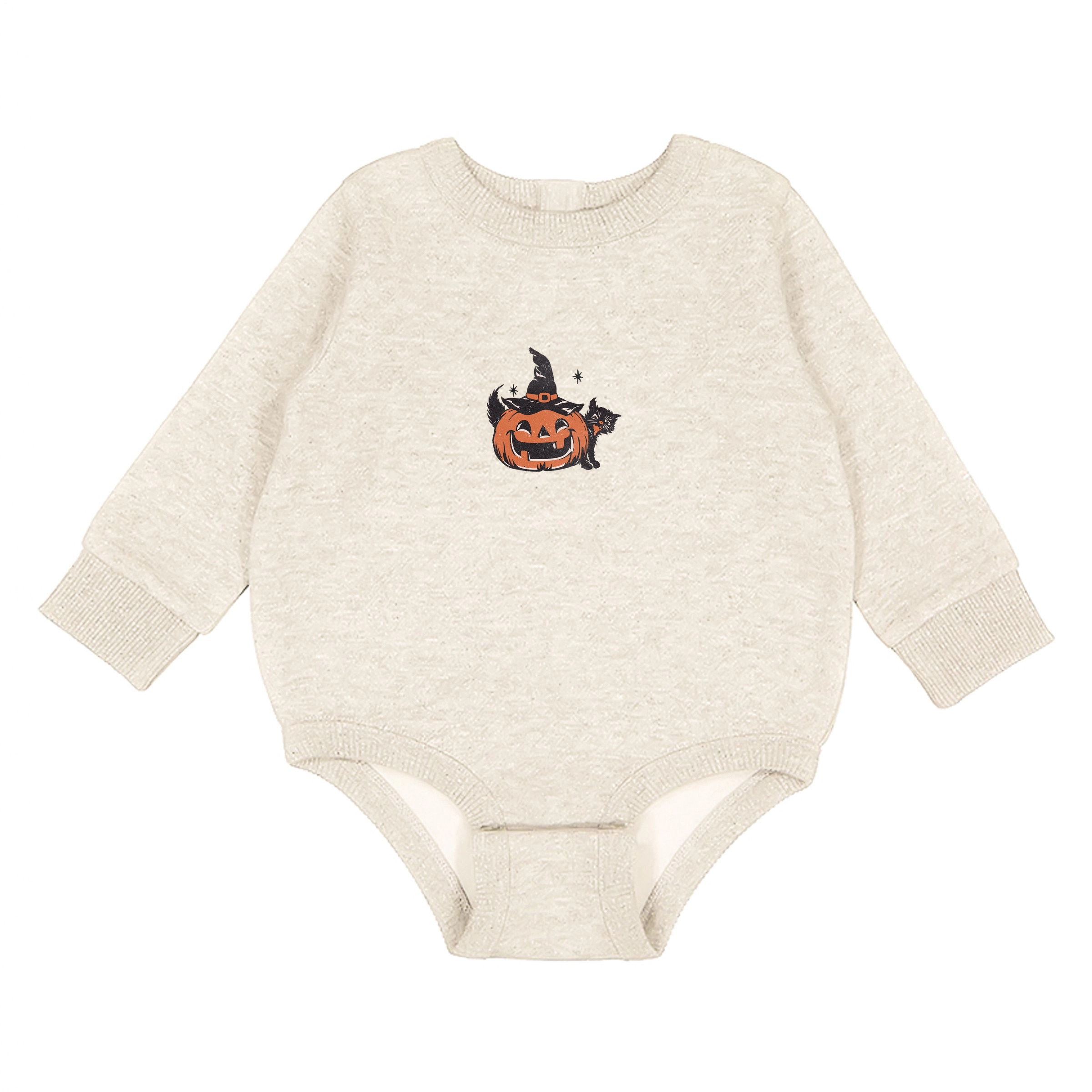 The Juniper Shop - Infant Fleece BodySuit Pumpkin Witch and Cat
